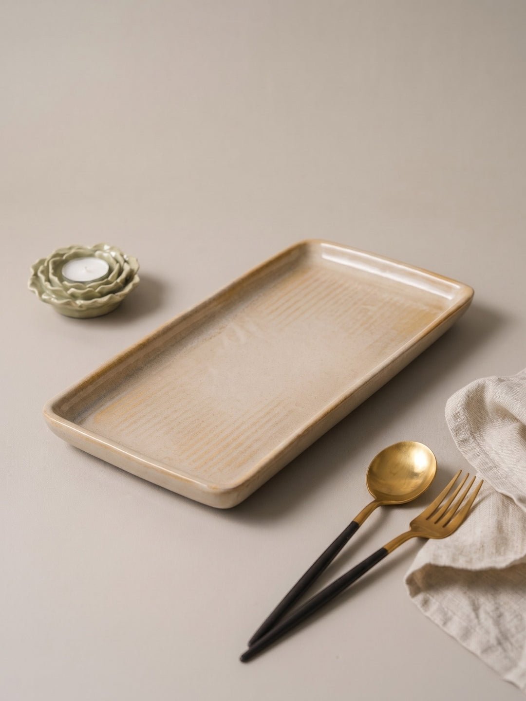 Beige Color Rectangle Platter - The Golden Theory Main image