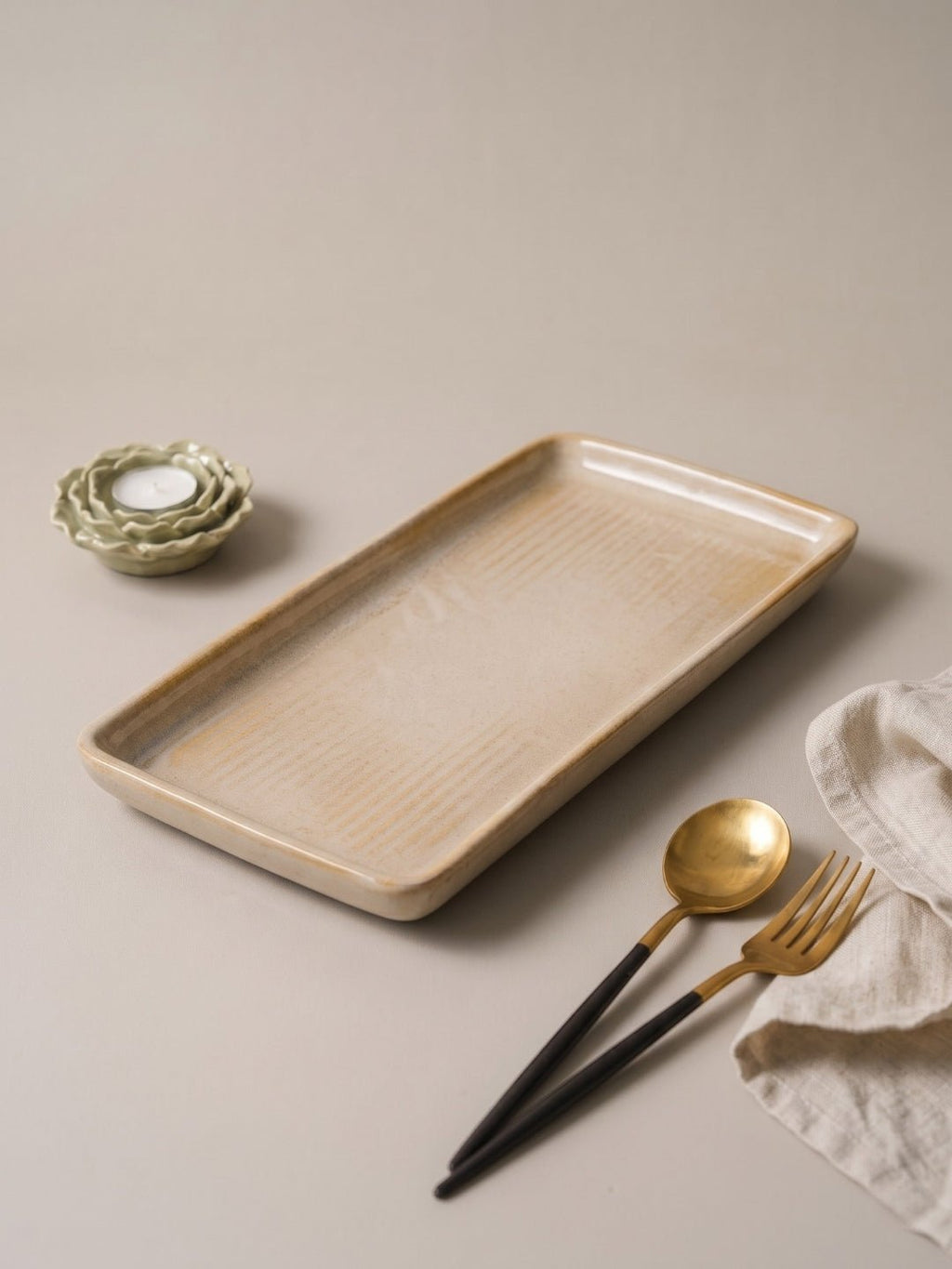Beige Color Rectangle Platter - The Golden Theory