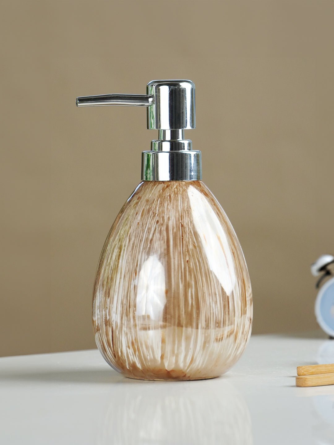 Beige Streaked Glass Soap Dispenser Secondary image