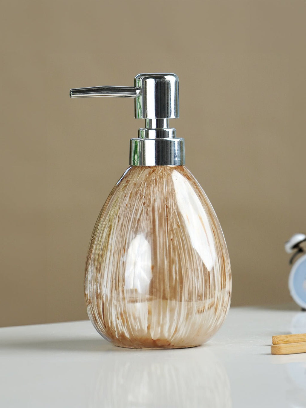 Beige Streaked Glass Soap Dispenser - The Golden Theory