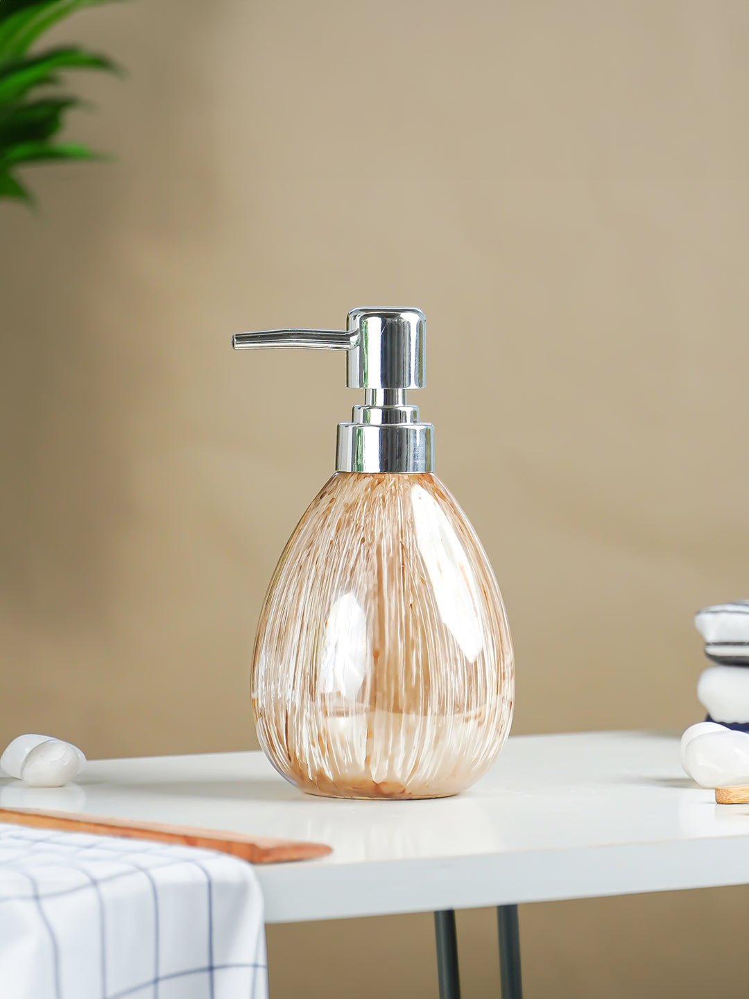 Beige Streaked Glass Soap Dispenser - The Golden Theory Main image