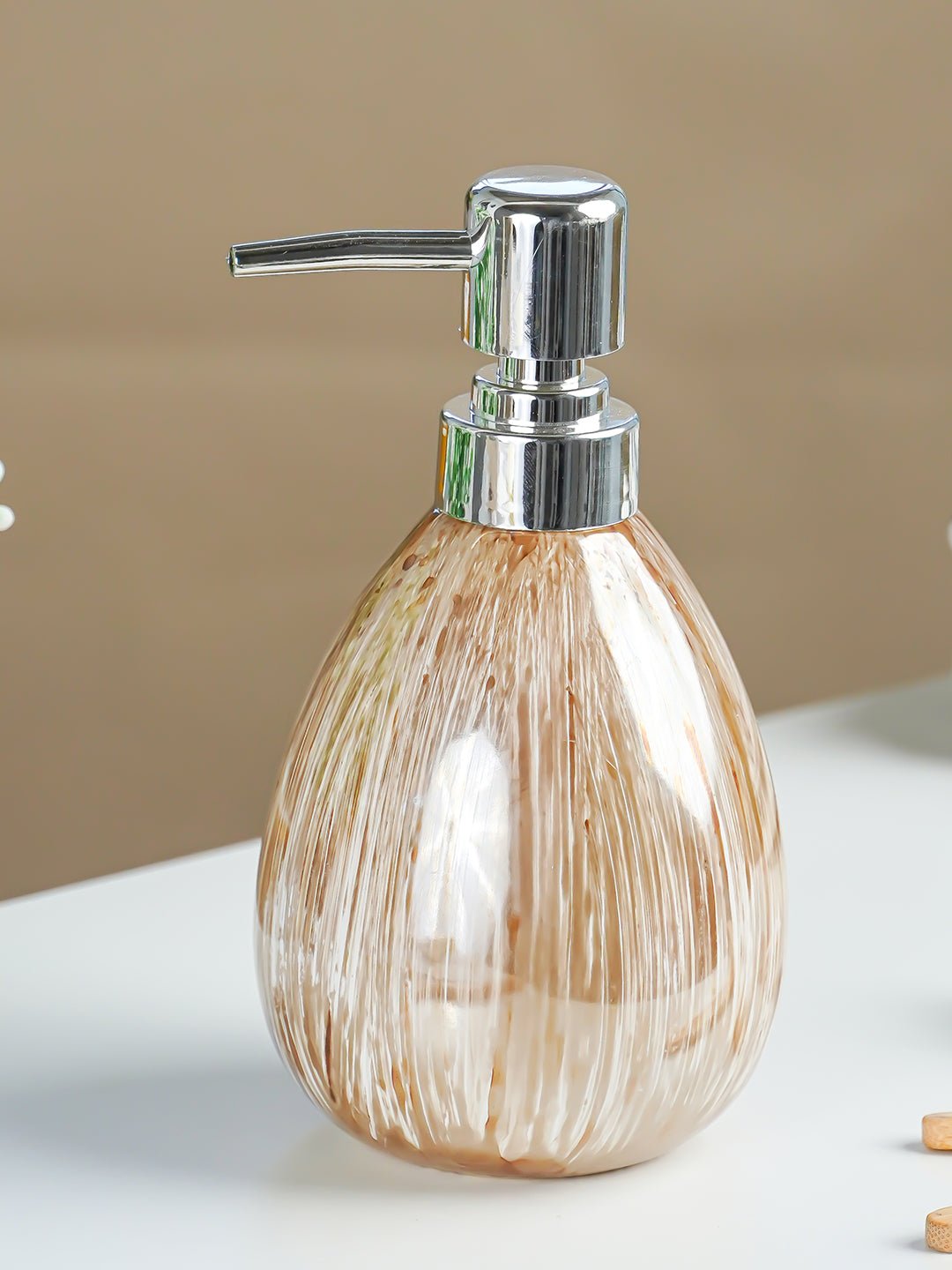 Beige Streaked Glass Soap Dispenser - The Golden Theory