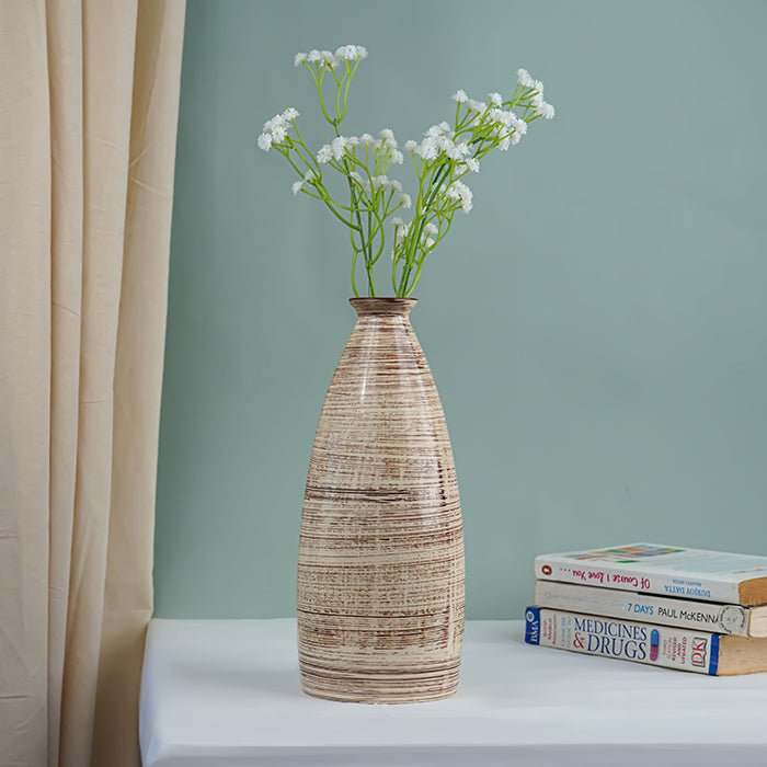 Beige Striped Ceramic Tall Vase - The Golden Theory