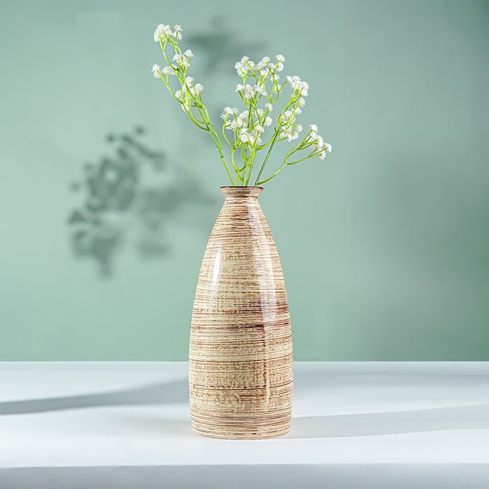Beige Striped Ceramic Tall Vase - The Golden Theory