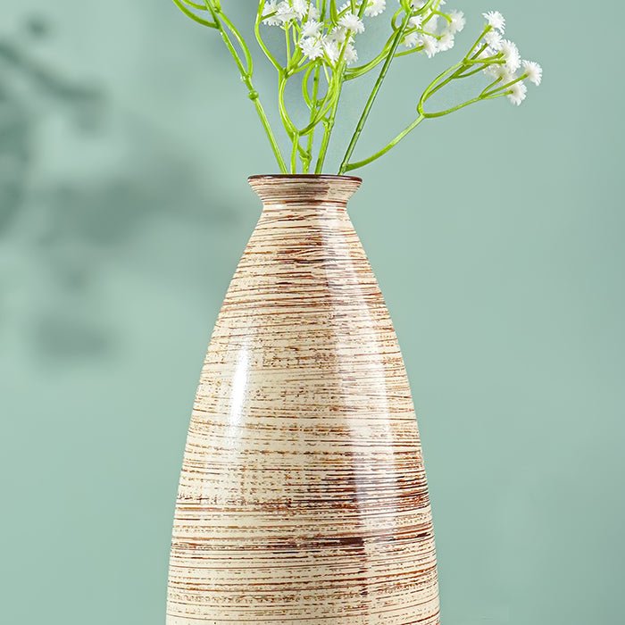 Beige Striped Ceramic Tall Vase - The Golden Theory