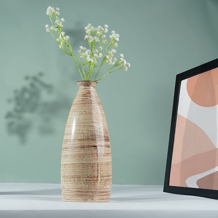 Beige Striped Ceramic Tall Vase - The Golden Theory