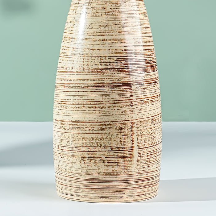 Beige Striped Ceramic Tall Vase - The Golden Theory