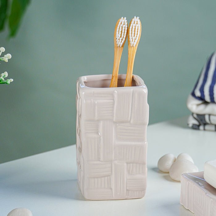 Beige Textured Ceramic Bathroom Set of 3 Secondary image