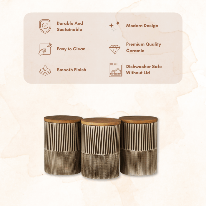 Beige Textured Storage Jar with Lid - Set of 3 - The Golden Theory