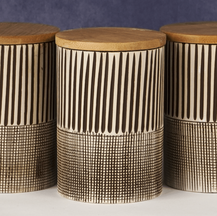 Beige Textured Storage Jar with Lid - Set of 3 - The Golden Theory