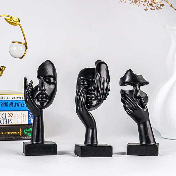 Black Abstract Face Sculptures | Set of 3 - The Golden Theory