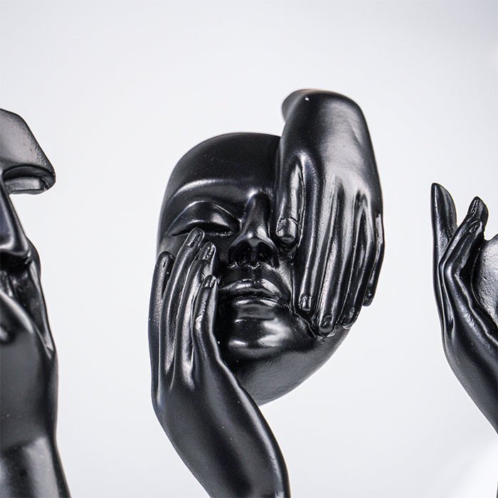 Black Abstract Face Sculptures | Set of 3 - The Golden Theory