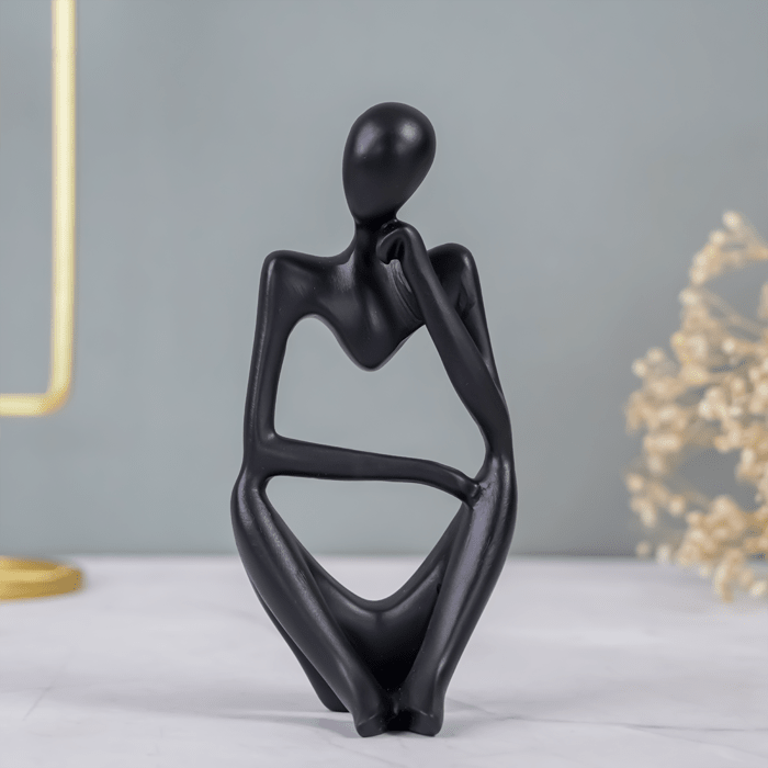 Black Abstract Thinker Sculpture - Unique Minimalist Design - The Golden Theory