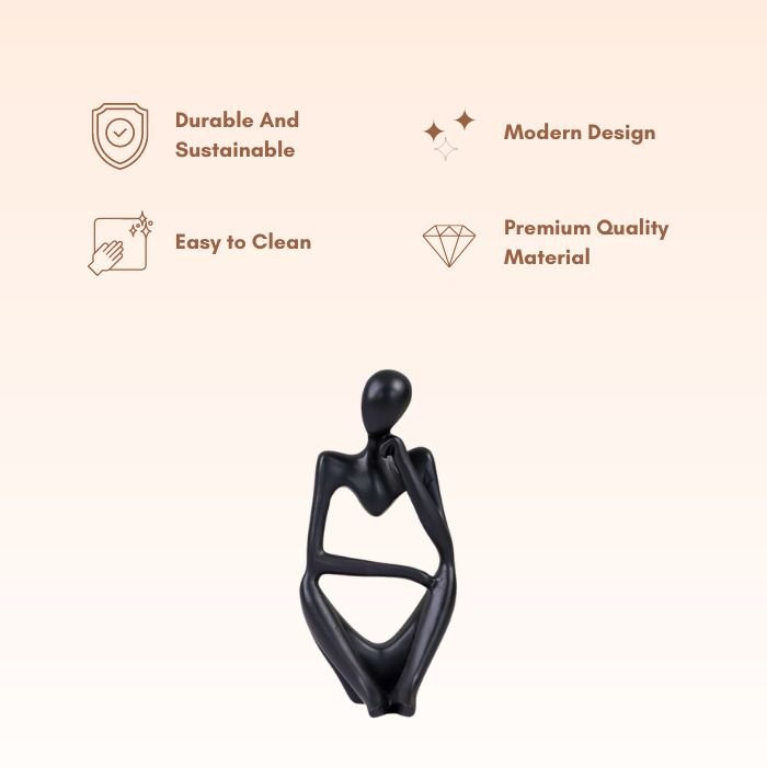 Black Abstract Thinker Sculpture - Unique Minimalist Design - The Golden Theory