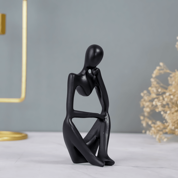 Black Abstract Thinker Sculpture - Unique Minimalist Design - The Golden Theory Main image