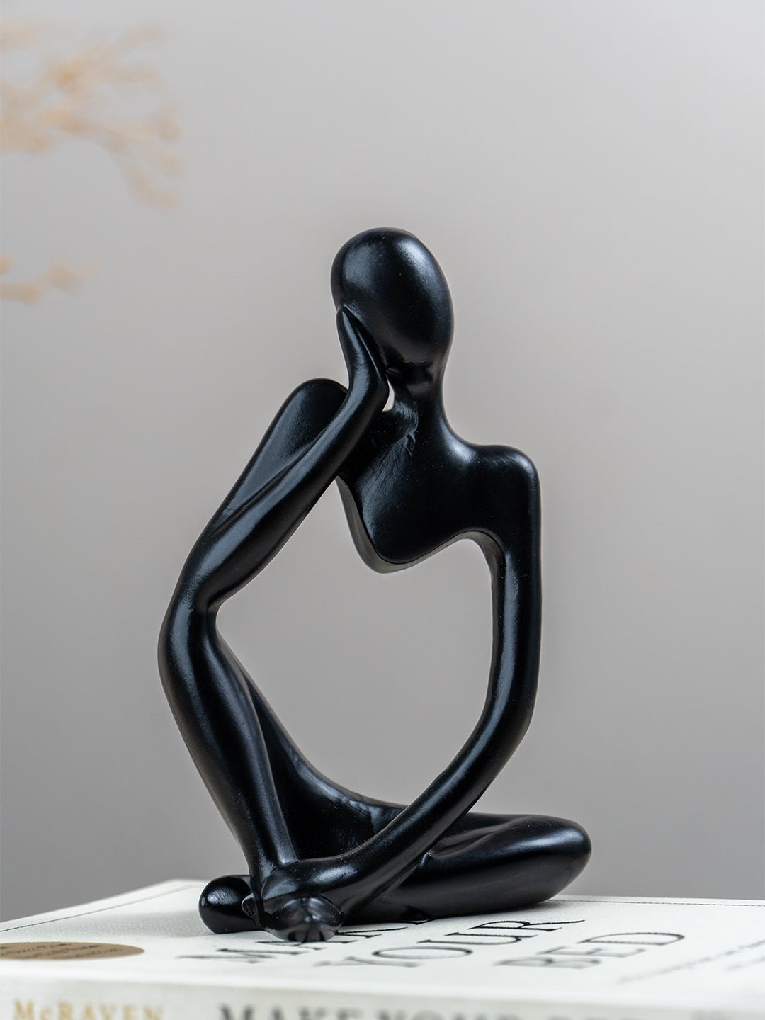 Black Abstract Thinker Sculpture with Modern Design - The Golden Theory