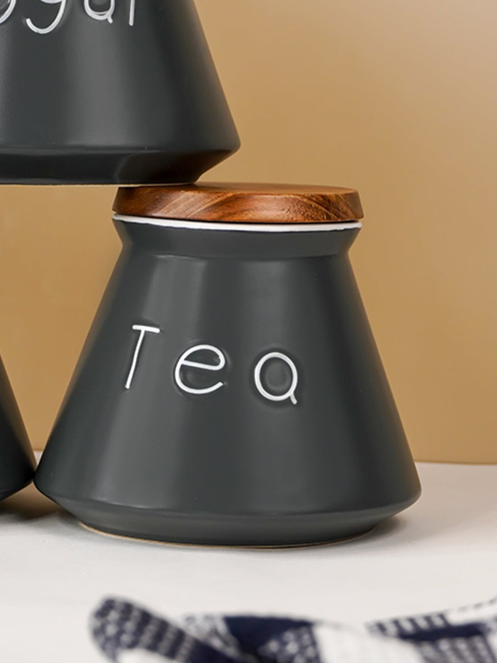 Black Airtight Canister Set of 3 with Wooden Airtight Lid - The Golden Theory