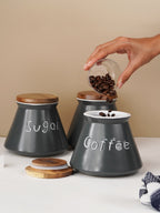Black Airtight Canister Set of 3 with Wooden Airtight Lid - The Golden Theory