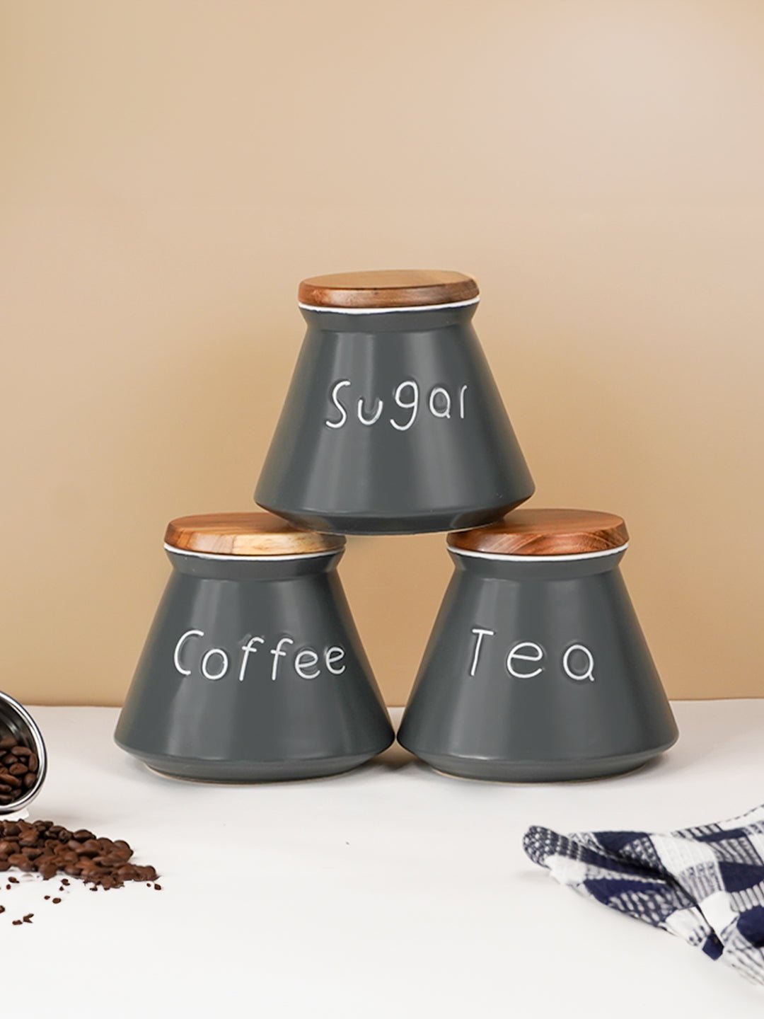 Black Airtight Canister Set of 3 with Wooden Airtight Lid - The Golden Theory