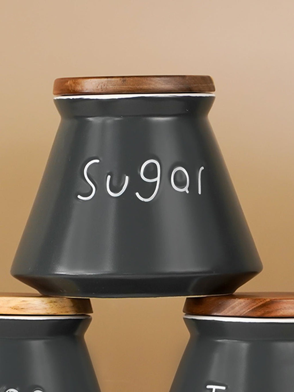 Black Airtight Canister Set of 3 with Wooden Airtight Lid - The Golden Theory
