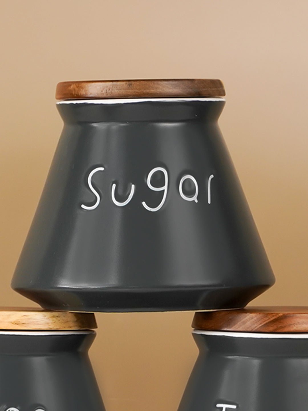 Black Airtight Canister Set of 3 with Wooden Airtight Lid - The Golden Theory