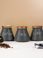 Black Airtight Canister Set of 3 with Wooden Airtight Lid - The Golden Theory