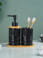 Black and Bamboo Ceramic Bathroom Set of 2 - The Golden Theory