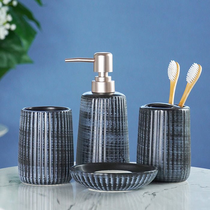 Black and Blue Brushed Ceramic Bathroom Set of 4 - The Golden Theory