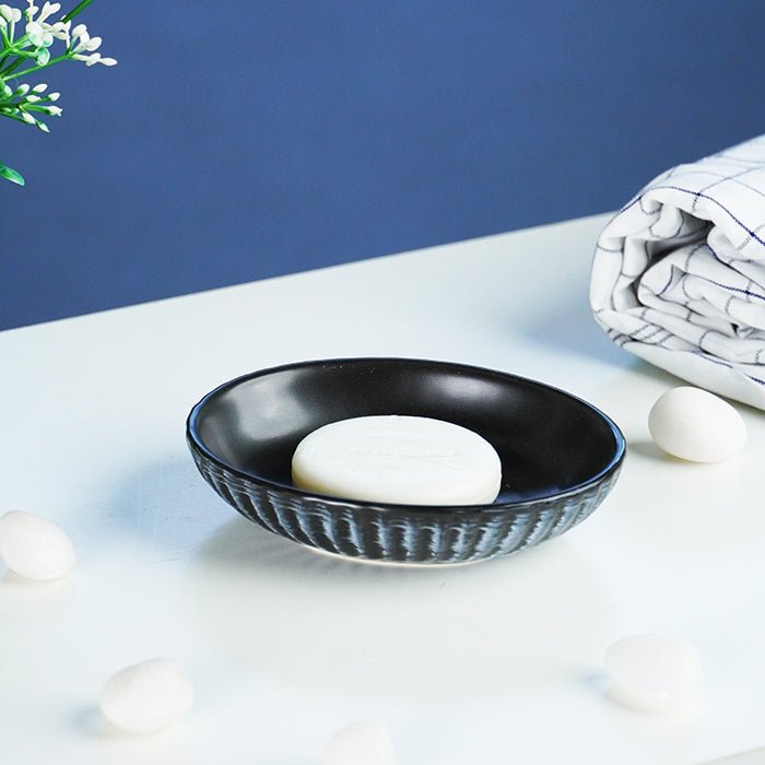 Black and Blue Brushed Ceramic Bathroom Set of 4 - The Golden Theory