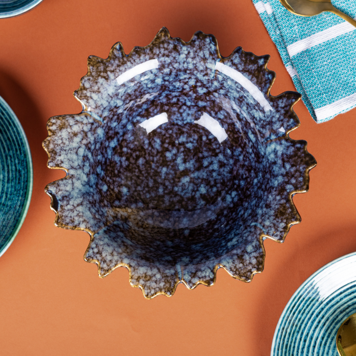 Black and Blue Color Bowl with Cut Design