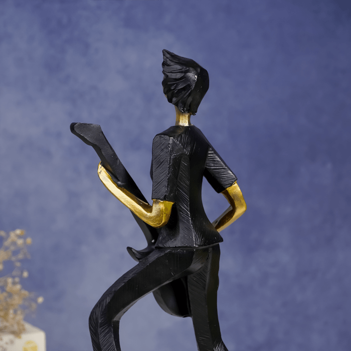 Black and Gold Guitar Player Sculpture - Modern Musician Decor - The Golden Theory