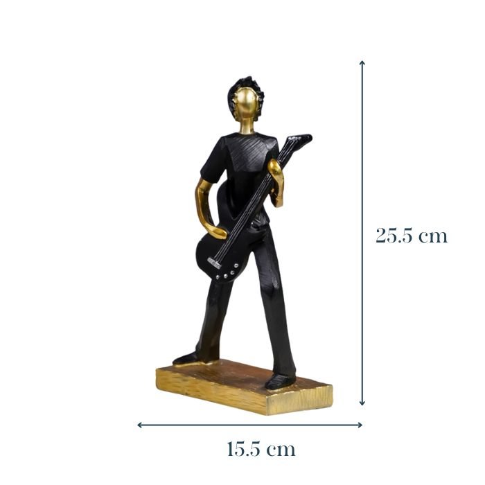 Black and Gold Guitar Player Sculpture - Modern Musician Decor - The Golden Theory