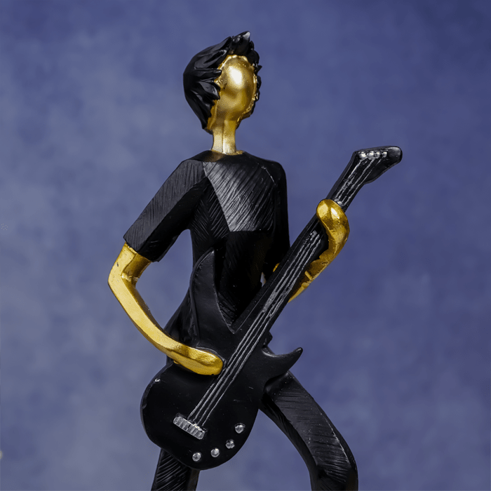 Black and Gold Guitar Player Sculpture - Modern Musician Decor - The Golden Theory