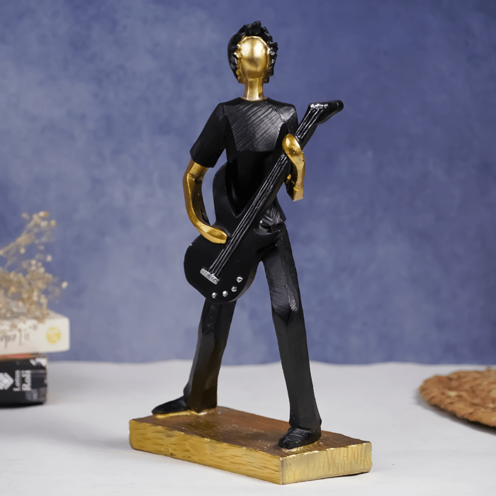 Black and Gold Guitar Player Sculpture - Modern Musician Decor - The Golden Theory