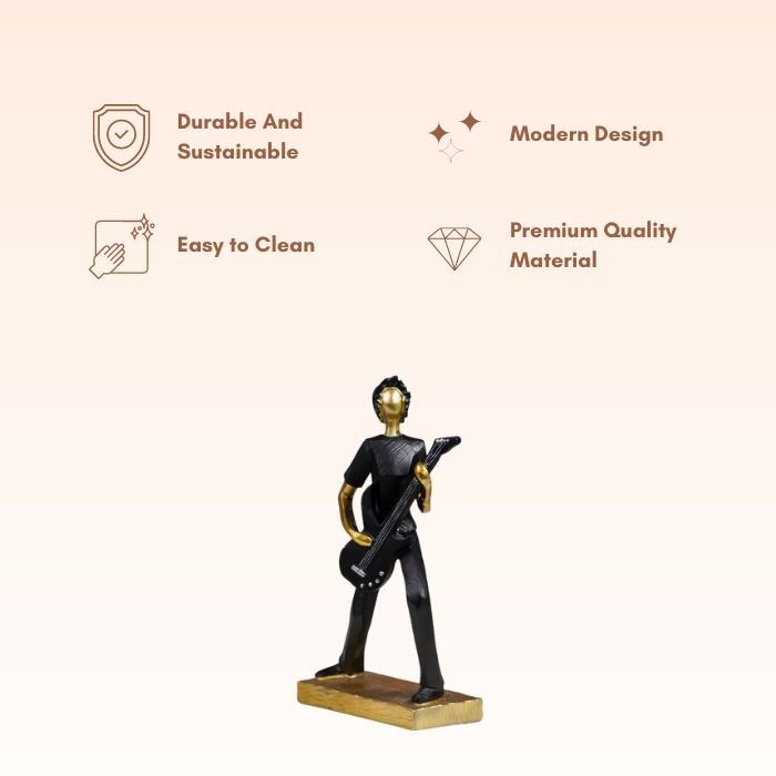 Black and Gold Guitar Player Sculpture - Modern Musician Decor - The Golden Theory