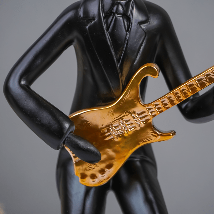 Black and Gold Musician Sculpture with Guitar - Modern Art Decor - The Golden Theory