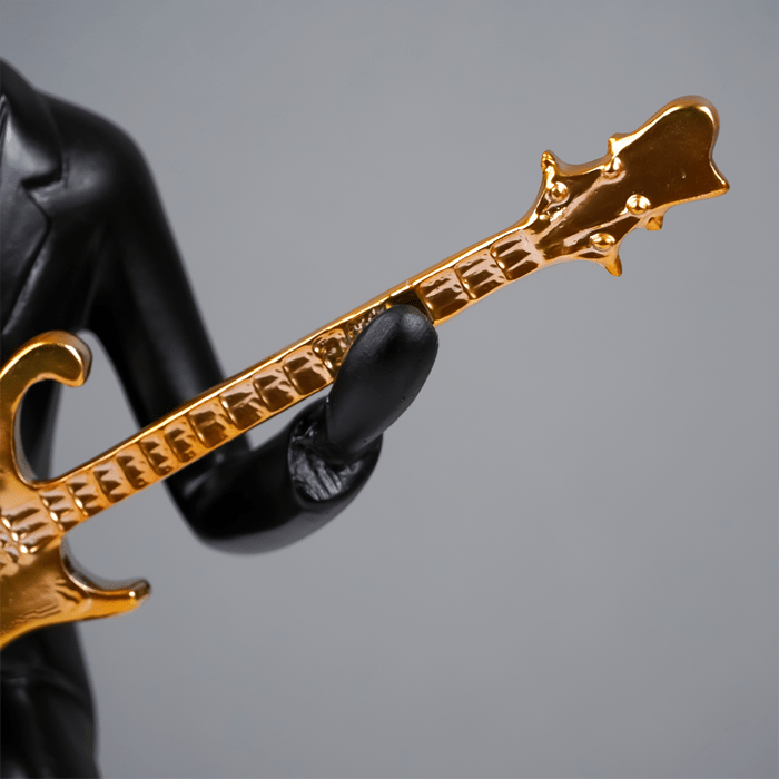 Black and Gold Musician Sculpture with Guitar - Modern Art Decor - The Golden Theory