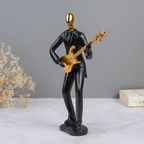 Black and Gold Musician Sculpture with Guitar - Modern Art Decor - The Golden Theory