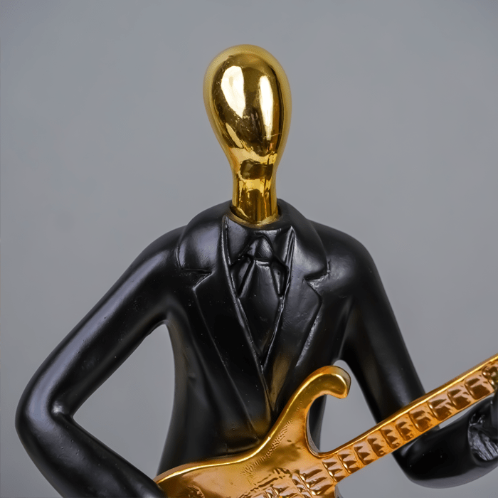 Black and Gold Musician Sculpture with Guitar - Modern Art Decor - The Golden Theory