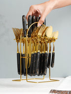 Black and Gold Stainless Steel Cutlery Set of 24 - The Golden Theory