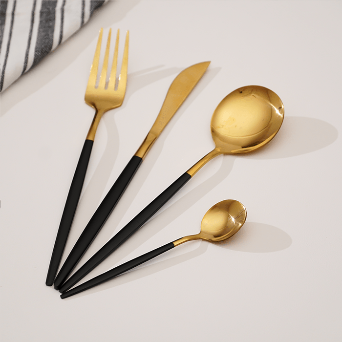 Black and Gold Stainless Steel Cutlery Set of 4 - The Golden Theory