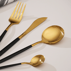 Black and Gold Stainless Steel Cutlery Set of 4 - The Golden Theory