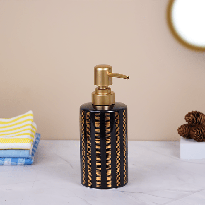 Black and Gold Striped Bathroom Set – Luxurious Ceramic Bath Accessories - The Golden Theory