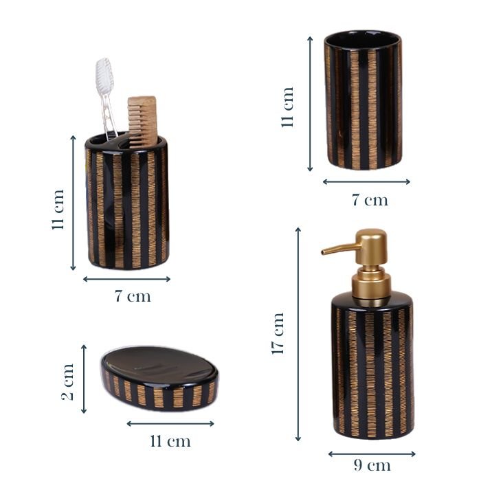 Black and Gold Striped Bathroom Set – Luxurious Ceramic Bath Accessories - The Golden Theory