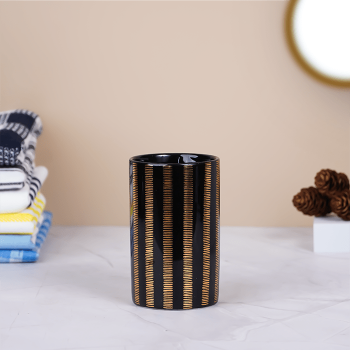 Black and Gold Striped Bathroom Set – Luxurious Ceramic Bath Accessories Secondary image