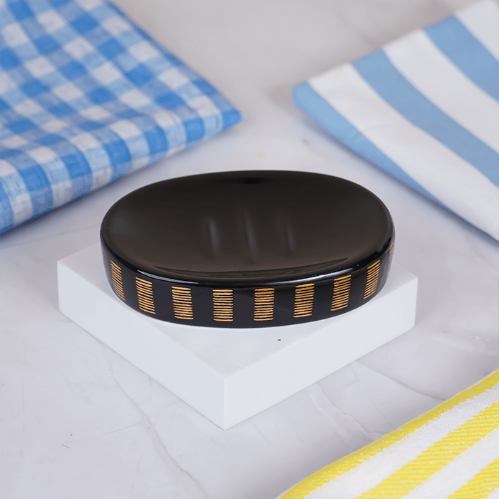 Black and Gold Striped Bathroom Set – Luxurious Ceramic Bath Accessories - The Golden Theory