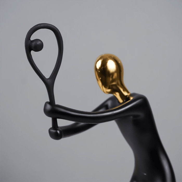 Black and Gold Tennis Player Sculpture - Modern Art Decor - The Golden Theory