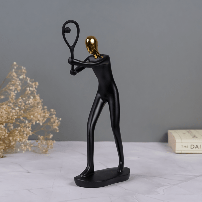Black and Gold Tennis Player Sculpture - Modern Art Decor - The Golden Theory