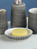 Black and Ivory Ribbed Ceramic Bathroom Set of 4 - The Golden Theory