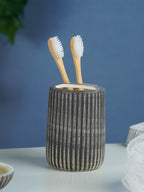 Black and Ivory Ribbed Ceramic Bathroom Set of 4 - The Golden Theory